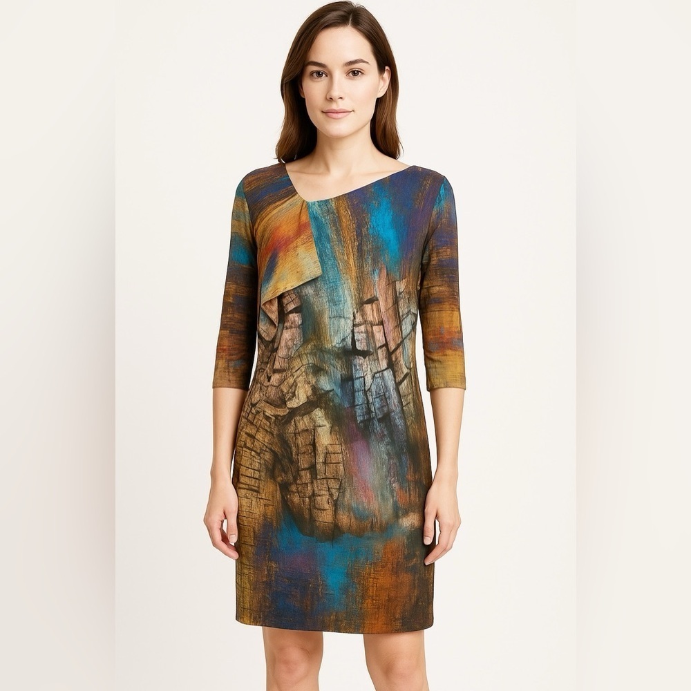 Veronique Miljkovitch jersey knit dress size small asymmetrical artsy cocktail